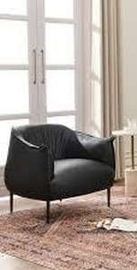 Kinwell Faux Vegan Leather Upholstery Barrel Accent Chair - Retail - $342.99