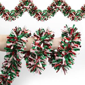 lot 15742 image: 50 Feet Red Green White Christmas Tinsel Garland Metallic Twist Shiny Hanging Garland for Christmas Tree Decorations Xmas Holiday Garland for Home Indoor Outdoor Party Supplies Decor - Red Green White