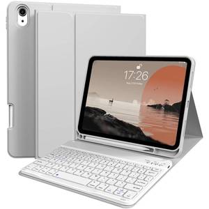 lot 15747 image: iPad 1110th Gen Case with Keyboard 1110.9 inch 2025 A162022, Detachable Wireless Bluetooth Keyboard Case Thin & Light with Built-in Left Side Pencil Holder, White Square Keycaps (Gray) - Retail $22
