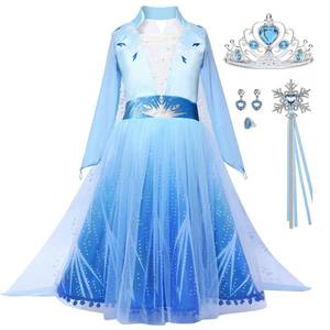 lot 15749 image: Girls Princess Costume Kids Queen Halloween Cosplay Party Blue Dress with Accessories, 4-5 Years(Label 120) missing earrings  - Retail $23