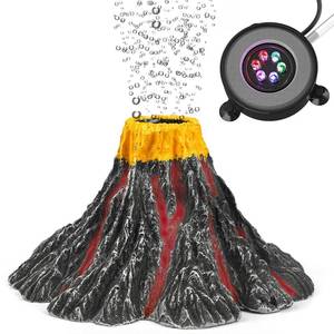 lot 15753 image: Aquarium Volcano Ornament Kit Realistic Resin Volcanic Decoration with Air Stone Bubbler Colorful LED Light Decor for Fish Tank Landscape Addition and Oxygenation - Retail $16
