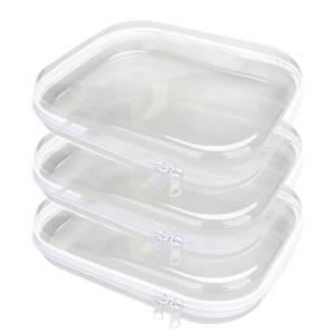lot 15767 image: 3PCS Clear Hard Plastic Zipper Case, Double Zippers Hard Pouch, Portable Travel Organizer Bin Clear Makeup Bag for Toy Storage, Snack Bag, Cosmetics, Pencil Case, Diaper Bag, Toiletry Bag (3PCS-M) - Retail $26