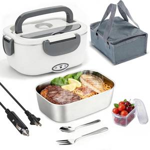 lot 15771 image: Electric Lunch Box Food Heater - 80W Fast Heating, 1.5L Heated Lunch Box Leak-Proof 304 Stainless Steel Portable Food Warmer, (12V24V CarTruck & 110V Home), Ideal for WorkTravel - Retail $21
