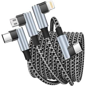lot 15781 image: USB C to USB C Right Angle Cable,90 Degree Type-C Braided Charging Cord,3 in 1 Multi Charging Cable for Multiple Devices, Universal Charger Cord with Type-C, Micro USB,IP Port for iPhone1716 Phones - Retail $9