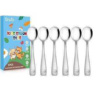 lot 15783 image: Stainless Steel Toddler Spoons Set - 6 Pieces Kids Spoons Set Children Safe Food Grade Kids Silverware Small Spoon Metal Toddler Utensils Dishwasher Safe Mirror Polished - Retail $6