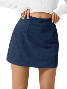 lot 15805 image: Womens Corduroy Mini Skirt High Waisted Basic Casual A-line Short Skirts Navy - Retail $15