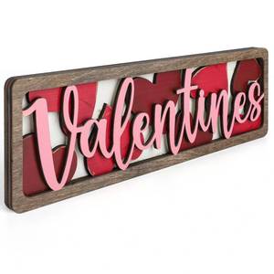 lot 15818 image: Vintage Valentines Day Decorations for Office, Home, Table, Mantel, Shelf, Desk, 3 12 x 11 Inch Retro Valentines Love Sign, Wooden Valentine Decor Sign, Farmhouse Red Pink Decoration (Valentines) - Retail $10