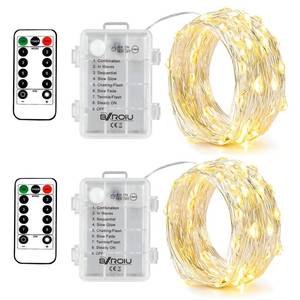 lot 15823 image: 2 x Fairy Lights Battery Operated, Silver Wire Chains 8 Mode 16Ft5Meter 50 LEDs Timer String Lights with Remote Control for Bedroom Christmas Party Wedding Decoration(Warm White) - Retail $12