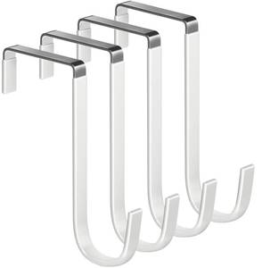 lot 15831 image: Mars-Rock Over The Door Metal Hooks with Plastic Coating 5.5 Fit 0.5 to 2 Wide Door 4 Pcs Heavy Duty Single Towel Robe Rack Wreath Bathroom Shower Hanger Shoe Organizer Ironing Board Short White - Retail $7