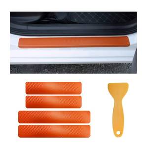 lot 15840 image: 4 PCS Car Door Sill Protector, Anti-Scratch 3D Carbon Fiber Textured Door Threshold Protection Sticker, Door Entry Edge Guards Cover Strips for Most Vehicle, Car Accessories (Orange) - Retail $5