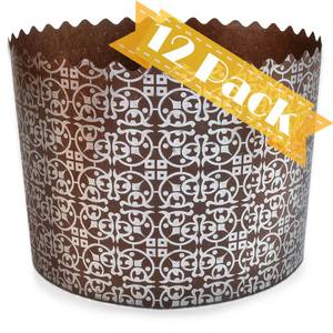 lot 15844 image: 12 oz Easter Bread Paper Molds for Baking 12 Pack - Easter Bread Paper Mold Silver Design - Kulich Paska Panettone Paper Mold - Retail $13