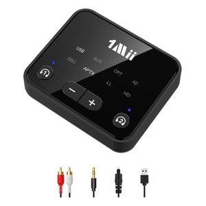 lot 15863 image: Bluetooth 5.3 Transmitter for TV to 2 Wireless Headphones, Long Range 100ft Bluetooth Adapter for TV aptX Adaptive & HDVolume Control, OpticalUSBAUXRCA Audio Inputs - Retail $36