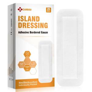 lot 15872 image: Island Dressing Bordered Gauze 4x10 - 25 Sterile Individually Wrapped Pads  Non-Stick Center with Water-Resistant Adhesive Border  Medical Grade Non-Woven Backing for Wound Care & First Aid - Retail $19