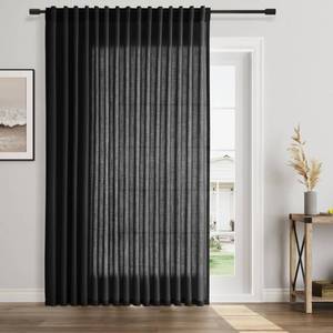 lot 15879 image: Black Sliding Glass Door Curtains 100 Inch Extra Wide Linen Curtain Semi Sheer Modern Vintage Rustic Light Filtering Back Tab Drape Patio Living Room Divider Bedroom 1 Panel W100xL84 - Retail $40