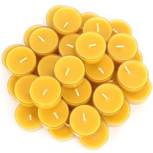 lot 15885 image: 36 Packs Beeswax Tealight Candles- 4 Hour Burn Time Beeswax Candles Burn Evenly and Clean Bees Wax Candles Bulk Smokeless Beeswax Tea Lights for Relaxing Air Purification - Retail $21