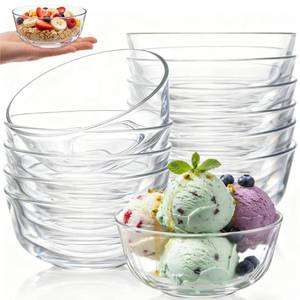lot 15916 image: 12 Pieces Small Glass Bowl Set, 10 oz Clear Prep Dessert Bowls for Kitchen, Stackable Snack Serving Side Dishes for Ice Cream, Dipping, Sauce, Nuts - Retail $27