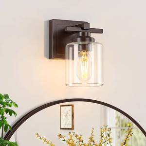 lot 15918 image: 1 Light Modern Bathroom Light Fixtures Over Mirror, Bronze Finish Vanity Lights for Bathroom Wall Sconces with Clear Glass Shades, E26 Socket (Bulbs Not Included) - Retail $39