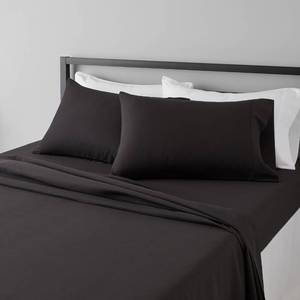 lot 15920 image: Amazon Basics Lightweight Super Soft Easy Care Breathable Microfiber 4 Piece Cozy Comfortable Bed Sheet Set, Wrinkle Resistant with 14-Inch Deep Pockets, Queen, Black, Solid - Retail $18