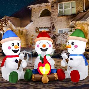 lot 15948 image: 6 FT Long Christmas Inflatable Snowman with Campfire, 3 Pack Small Snowman with Built-in LEDs Christmas Blow Up Yard Decoration with Light for Xmas Party Outdoor, Garden, Lawn Winter Decor - Retail $115