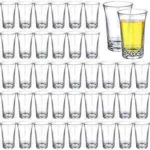 lot 15950 image: 150 Pcs 1.2oz Acrylic Shot Glasses Set with Heavy Base Plastic Clear Round Small Shot Glasses, Bulk for Party Cocktail Vodka Espressos Liqueurs Tequila and Desserts. COUNT UNKNOWN. - Retail $50