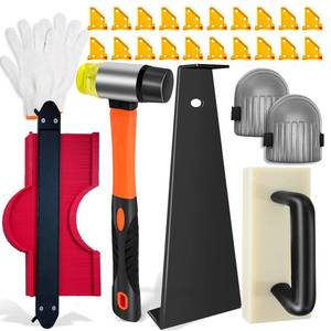 lot 15954 image: Laminate & Vinyl Flooring Installation Kit, Heavy Tapping Block, Pull Bar, Spacers, Contour Gauge, Rubber Mallet (7 in 1 Flooring Tools