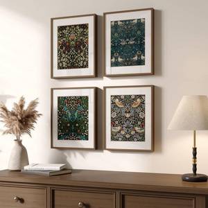 lot 15963 image: Framed William Morris Canvas Wall Art, 4 Piece Vintage Botanical Floral Bird Wall Art Decor, Retro Strawberry Thief Painting Artwork for Living Room, Bedroom, Bathroom, Office, Dining Room, 8x10 - Retail $43