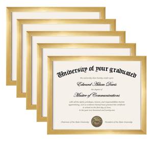 lot 15964 image: Certificate Frame with High Definition Glass, 8.5 by 11 Picture Diploma Document Frames for Wall and Tabletop, Gold 5 Pack - Retail $25