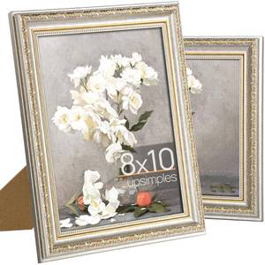 lot 15967 image: 8x10 Picture Frame with Real Glass, Ornate Vintage 8 x 10 Photo Frames for Wall Decor or Tabletop Display, White and Gold, 2 Pack - Retail $20