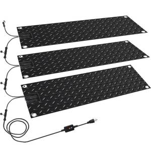lot 15971 image: 3 Pcs Snow Melting Walkway Mat, 10 x 30 Non Slip Rubber Heated Mat with Power Cord, 2 inh Speed Snow and Ice Heated Pad for Winter Outdoor Stair Step Doorway Walkway Driveway (Black) - Retail $139