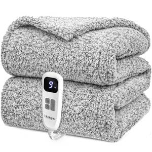 lot 15976 image: Heated Blanket Electric Blanket Throw - Fast Heating Blanket Throw Double Sided Sherpa Ultra Soft Cozy with 6 Heating Levels & 1-4 Hours Auto Off, Machine Washable, 50 x 60 Inches, Grey - Retail $65