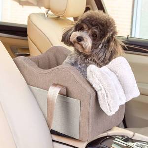 lot 15978 image: Dog Car Seat for Small Dog Center Console Seat Pet Booster Seat for Car Puppy Car Seat for Small Dogs(ChampagneKhaki) - Retail $40
