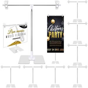 lot 15987 image: 8 Pack Adjustable 11 in - 36.6 in High Metal Banner Holder Table Top Banner Display Poster Stand T Shaped Stand Desktop Business Poster Holder Advertising Display Sign Indoor Outdoor - Retail $38