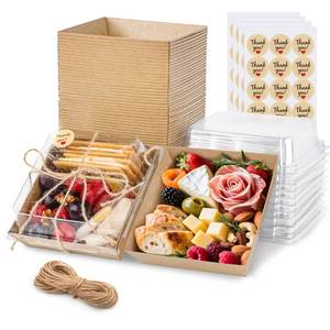 lot 15988 image: 50 Pack Charcuterie Boxes with Clear Lids 5.3x4.9x2.5 Inch Paper Mini Charcuterie Box Takeout Containers for Cookie Cake Slice Sandwich Strawberries(Brown) - Retail $16