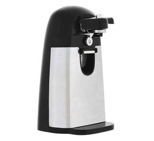 lot 15990 image: Amazon Basics 3-In-1 Electric Can Opener, Bottle Opener and Knife Sharpener with Stainless Steel Blade, Magnetic Lid Holder, Safe, Easy to Use, Powerful, Sleek Design, 50W, Black - Retail $40