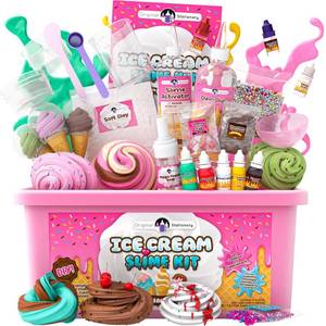 lot 15991 image: Original Stationery Ice Cream Slime Kit for Girls Toys, DIY Cherry-Scented Slime Making Set with 31 Pieces, Fun Arts and Crafts for Kids Ages 8-12, Easter and Birthday. CONTAINER DAMAGED and UNSURE OF MISSING ITEMS. - Retail $27