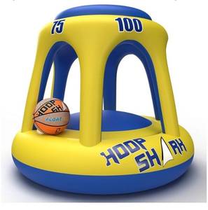 lot 15997 image: Swimming Pool Basketball Hoop Set by Hoop Shark - YellowBlue - Inflatable Hoop with Ball - Perfect for Competitive Water Play and Trick Shots - Retail $50