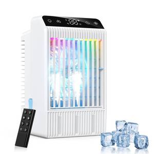 lot 15999 image: Portable Air Conditioners with Display, 1000ml Mini Air Conditioner 4-in-1 Air Cooler Remote Humidifier Mini AC with Dual Spray & 7 Colors Light, 4 Speeds Timing Personal Air Conditioner Cooling Fan - Retail $30