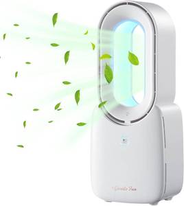 lot 16000 image: Desk Fan, Portable Bladeless Fan 11.8 inch Small Personal Cooling Fan with 5 Colors Touch Control LED Light, Quiet Table Fan for Office, Home, Bedroom - Retail $30