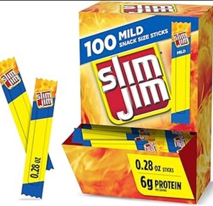 lot 3638 image: Slim Jim Mild Meat Sticks 100 Count Box - RETAIL $26