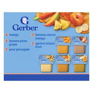 lot 3696 image: Gerber Non-GMO Baby Food Stage 2 Tropical Adventure Variety Pack Puree 2oz Tubs (32 Pack)