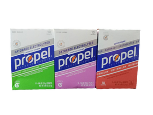 lot 3704 image: Gatorade Propel Zero Sugar Electrolyte Powder Packets - 3 Flavor Variety Pack