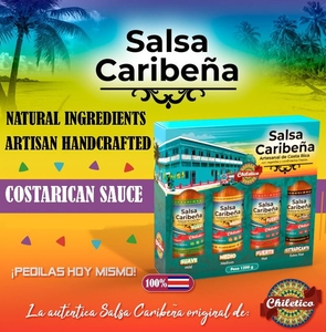 lot 3712 image: Salsa Caribena Costa Rican Hot Sauce Set 4 Count Variety Pack  (NO VISIBLE EXP DATE)