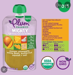 lot 3739 image: 6 Pack Plum Organics Mighty 4 Food Group Blend Baby Food Pouches