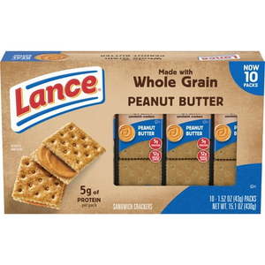 lot 3793 image: Lance Sandwich Crackers  Made with Whole Grain Crackers  Peanut Butter  10 Individual Packs