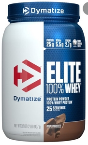 lot 3816 image: Dymatize Elite 100% Whey Protein Powder  Rich Chocolate  2 lb - RETAIL $35