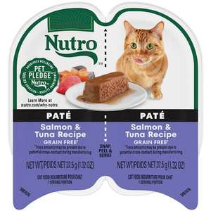 lot 3820 image: Pack of 12 Nutro Grain Free Natural Wet Cat Food Pat� Salmon & Tuna Recipe  (1) 2.64 Oz. Perfect Portions Twin-Pack Tray