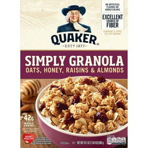 lot 3861 image: Quaker Simply Granola Breakfast Cereal  Oats Honey Raisins & Almonds  24.1 oz Box