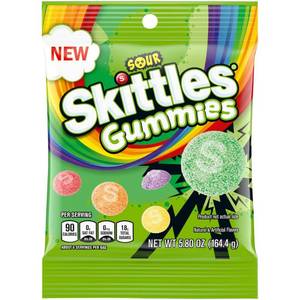 lot 3881 image: SKITTLES GUMMIES Sour Gummy St Patricks Day Candy Green Grab and Go Pack, 5.8 oz Bag, Pack of 12