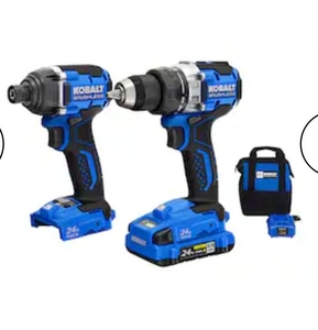 lot 9245 image: Kobalt 24-volt 2-Tool Brushless Power Tool Combo Kit with Soft Case (1-Battery Included powers on)