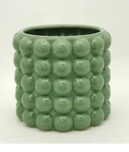 lot 9255 image: Origin 21 Round 7.63-in W x 7.63-in L Green Ceramic IndoorOutdoor Planter 2 pack
